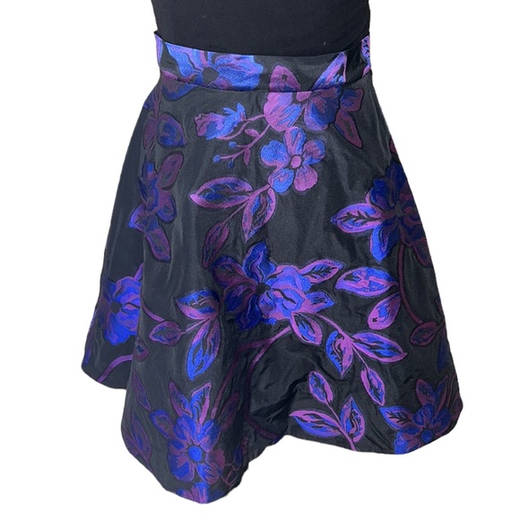 Aidan Mattox Black & Purple Woven Jacquard Floral Cutout Fit & Flare Dress - 4 - Picture 6 of 14